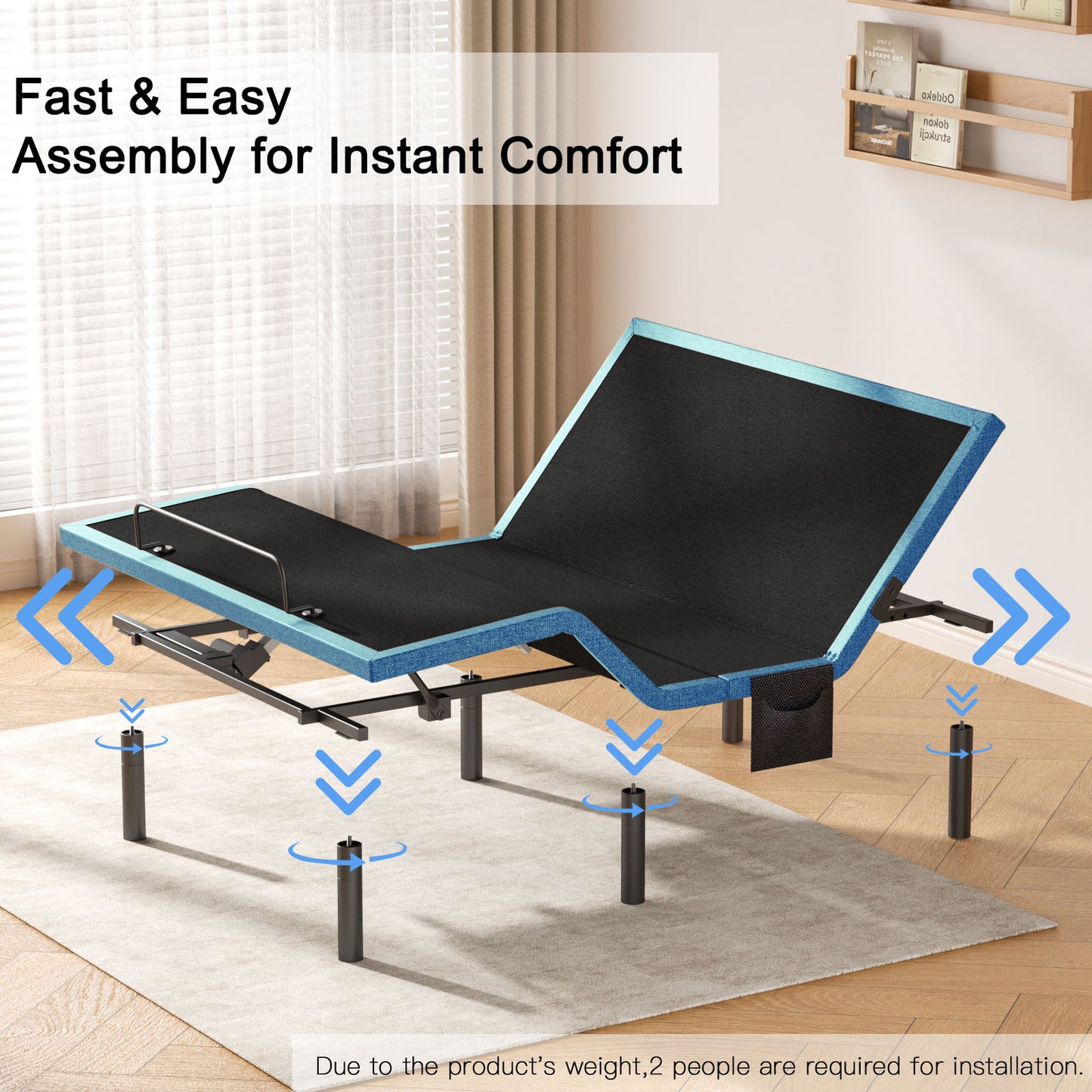 CHITOOMA Split King Electric Adjustable Bed Frame with Massage, Wireless Remote with Sync Control, Zero Gravity, USB Ports, Under-Bed Nightlight & 4 Leg Height Options