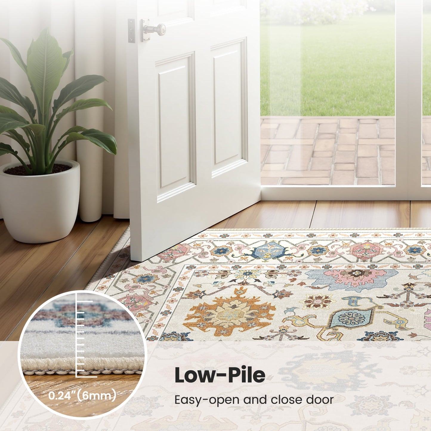 CHITOOMA 8'x10' Area Rugs for Living Room, Boho Machine Washable Floral Area Rug with Non-Slip Backing, Stain Resistant Non-Shed Carpet for Bedroom, Dining Room, Dorm, Office