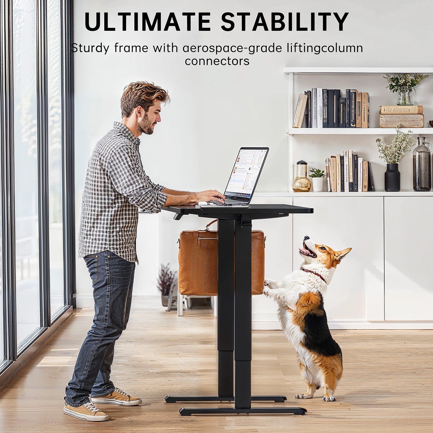 CHITOOMA 48" x 24" Electric Standing Desk with 4 Memory Preset Heights, Height Adjustable Sit Stand up Desk with Headphone Hook for Home Office, Black