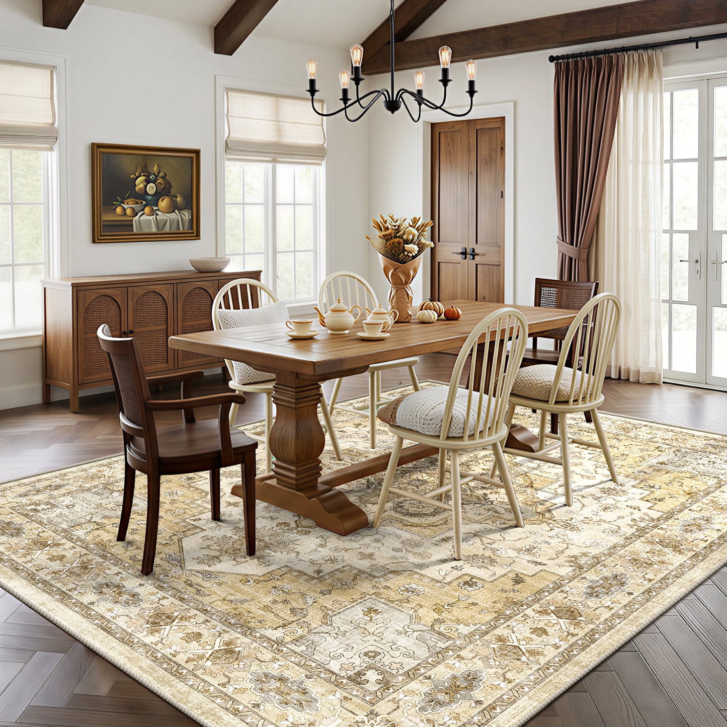 CHITOOMA 8'x10' Boho Area Rugs for Living Room, Machine Washable Stain Resistant Non-Shed Carpet, Area Rug with Non-Slip Backing for Bedroom, Dining Room, Dorm, Office