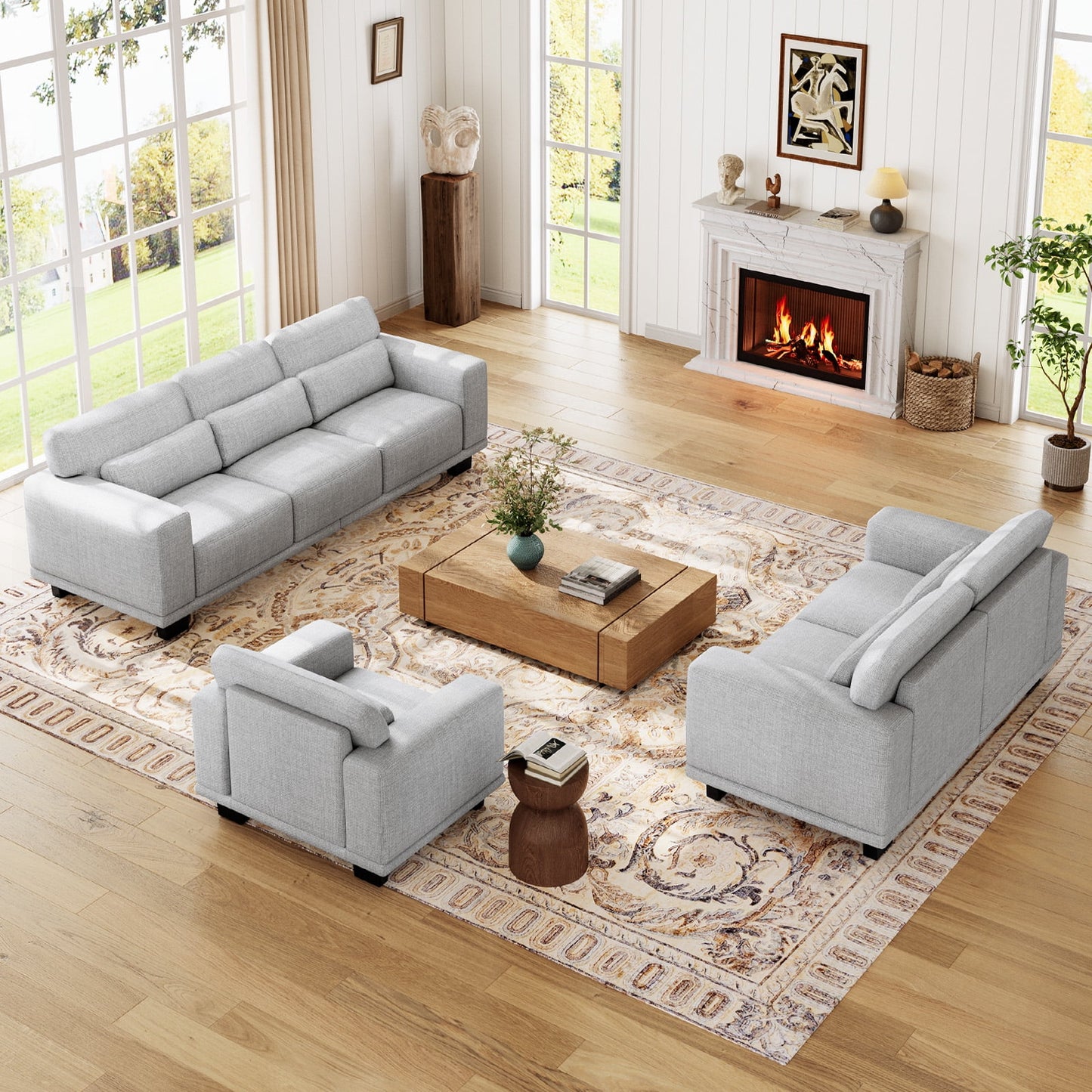 CHITOOMA 65" Loveseat Sofa for Living Room, Comfy Linen Couch with 2 Pillows, Deep Seats, Wide Armrests, Removable Covers & Sturdy Steel Frame, Gray