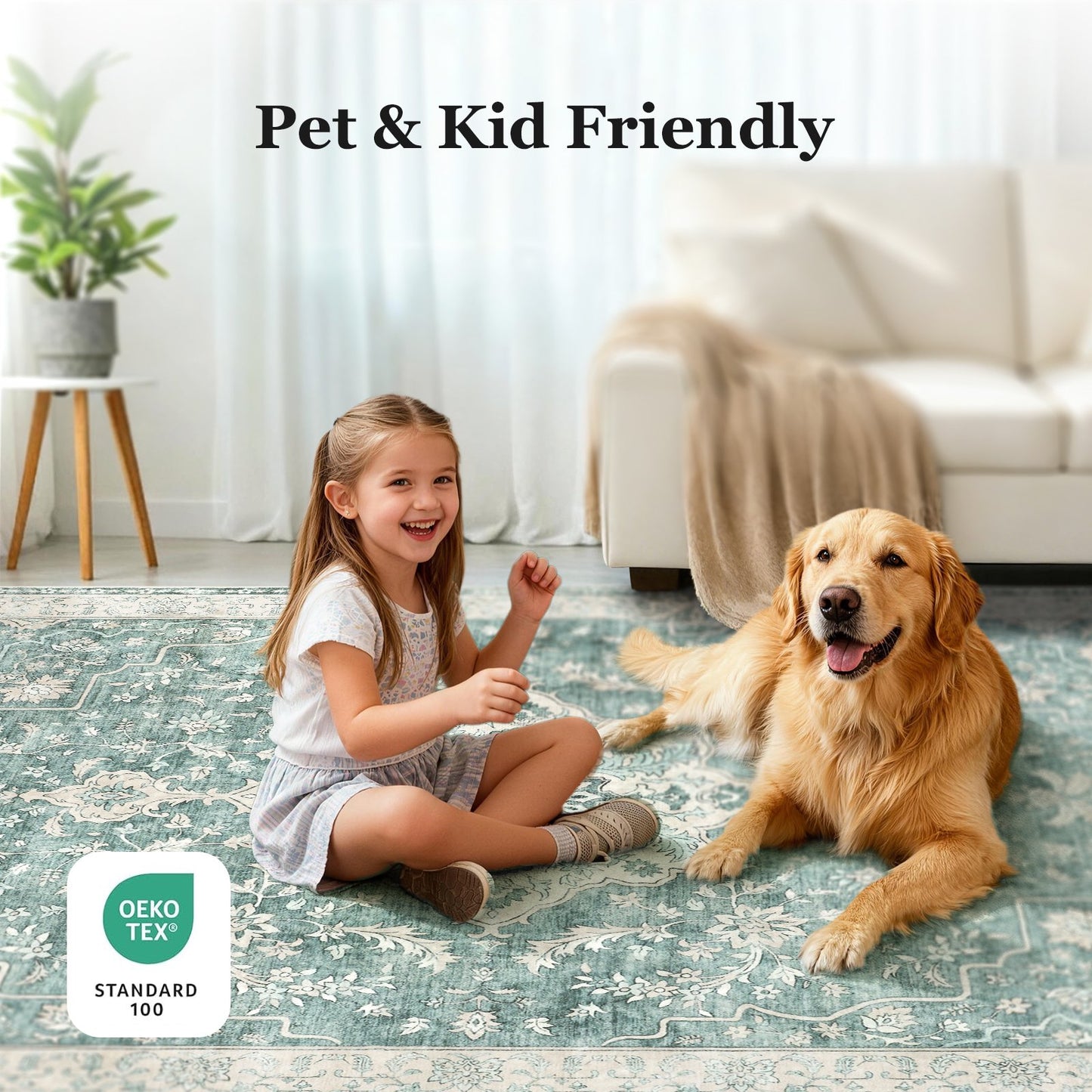CHITOOMA 8'x10' Boho Area Rugs for Living Room, Machine Washable Floral Area Rug with Non-Slip Backing, Stain Resistant Non-Shed Carpet for Bedroom, Dining Room, Dorm, Office