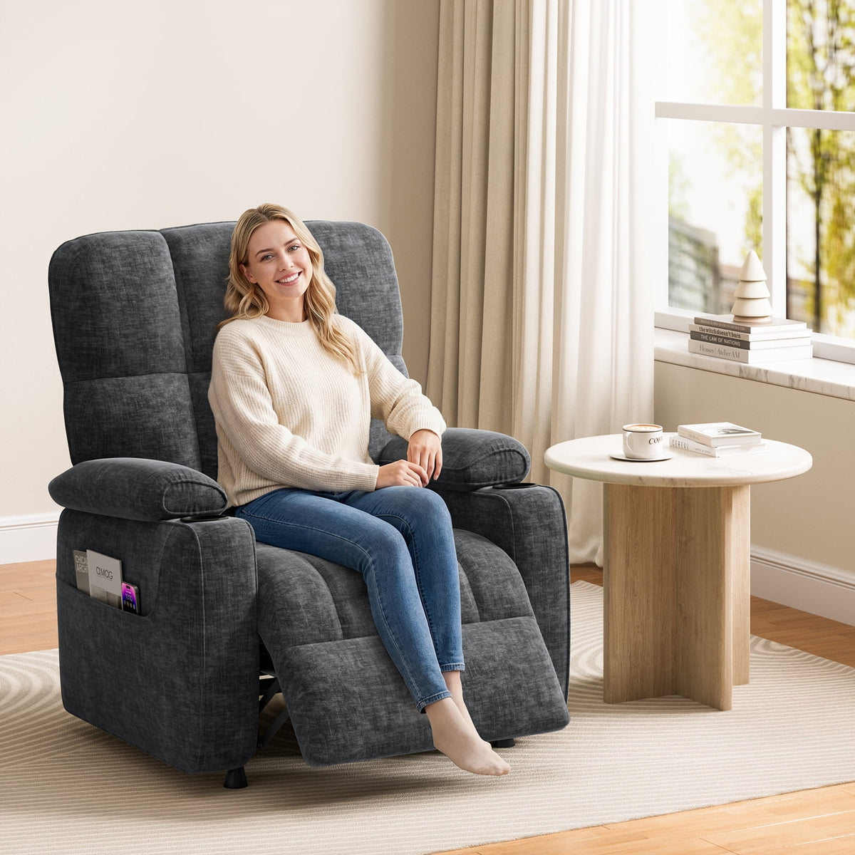 CHITOOMA Power Recliner Chair for Adults, Zero Gravity Electric Reclining Sofa with USB Port, Cup Holder & Side Pockets, Chenille Fabric, Dark Gray