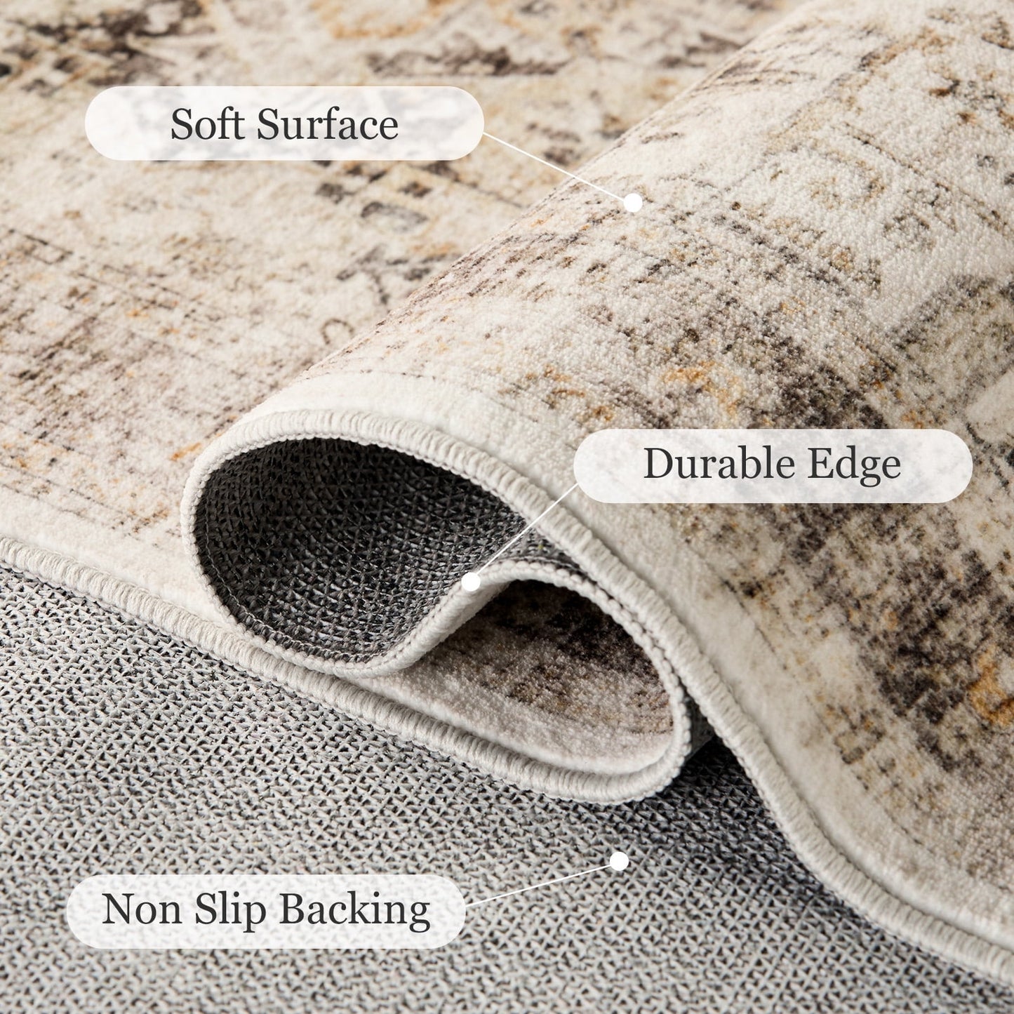 CHITOOMA 5'x7' Boho Area Rugs for Living Room, Machine Washable Stain Resistant Non-Shed Carpet, Area Rug with Non-Slip Backing for Bedroom, Dining Room, Dorm, Office