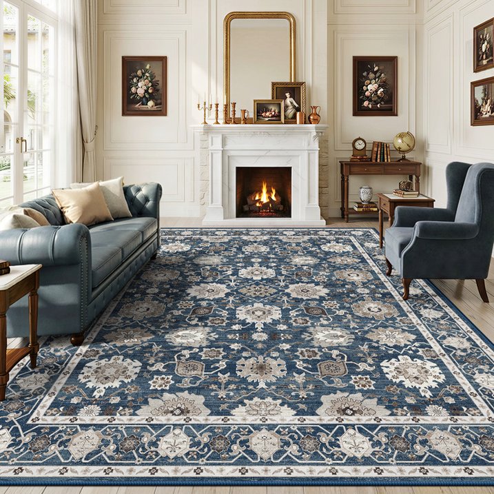 CHITOOMA 9'x12' Area Rugs for Living Room, Boho Machine Washable Stain Resistant Non-Shed Carpet, Floral Area Rug with Non-Slip Backing for Bedroom, Dining Room, Dorm, Office