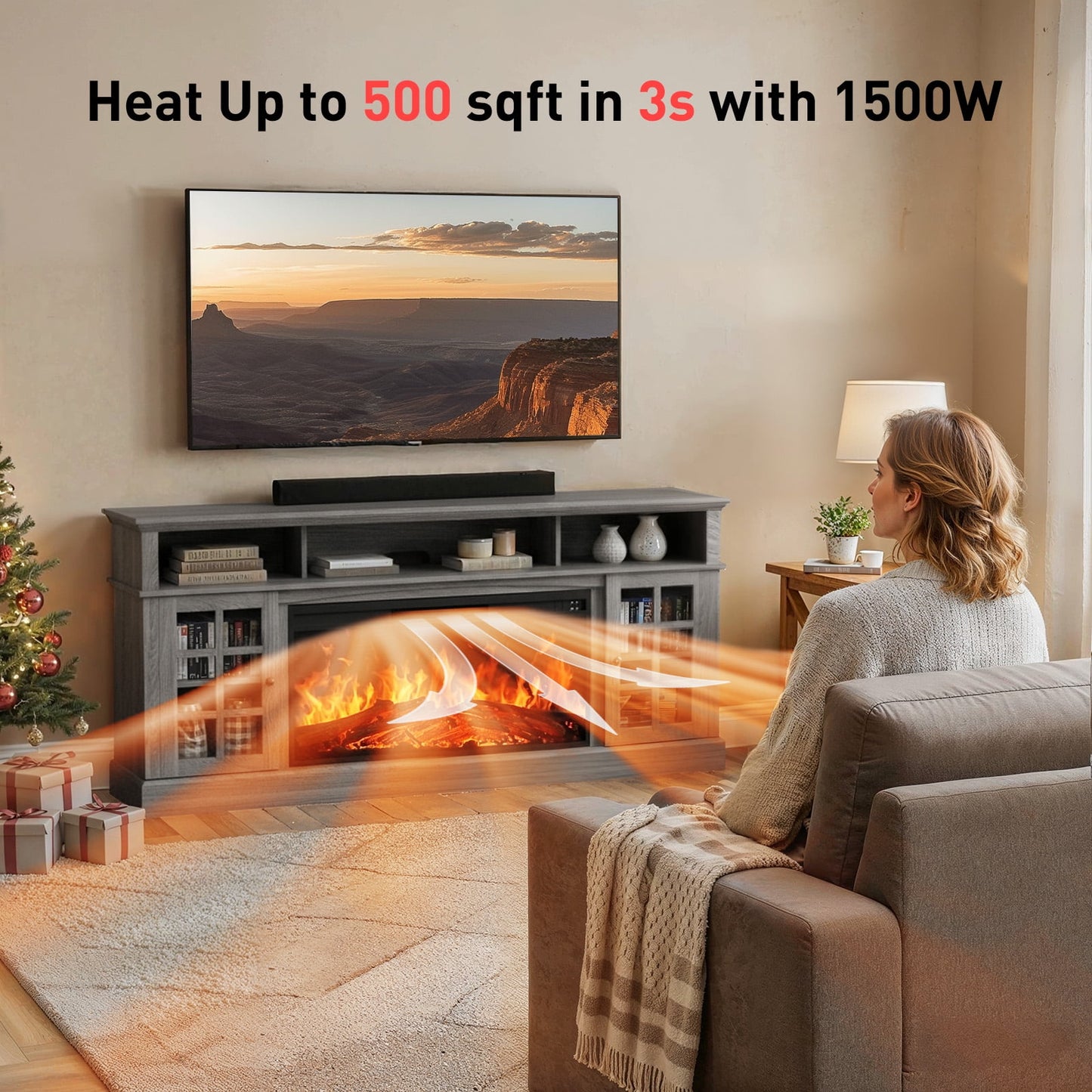 Electric Fireplace TV Stand up to 85" TVs, Farmhouse Entertainment Center wiht 36" Fireplace for Living Room, Gray