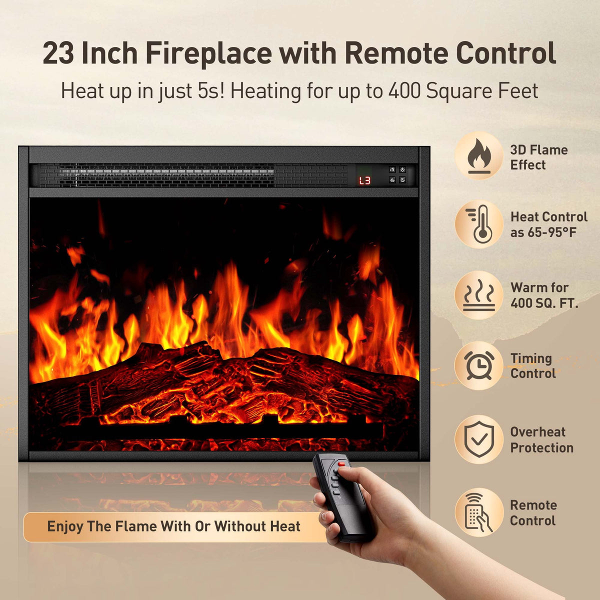 Electric Fireplace TV Stand for 75″ TVs Fireplace Entertainment Center TV Console Table with 23″ Fireplace, Holds up to 200 lbs