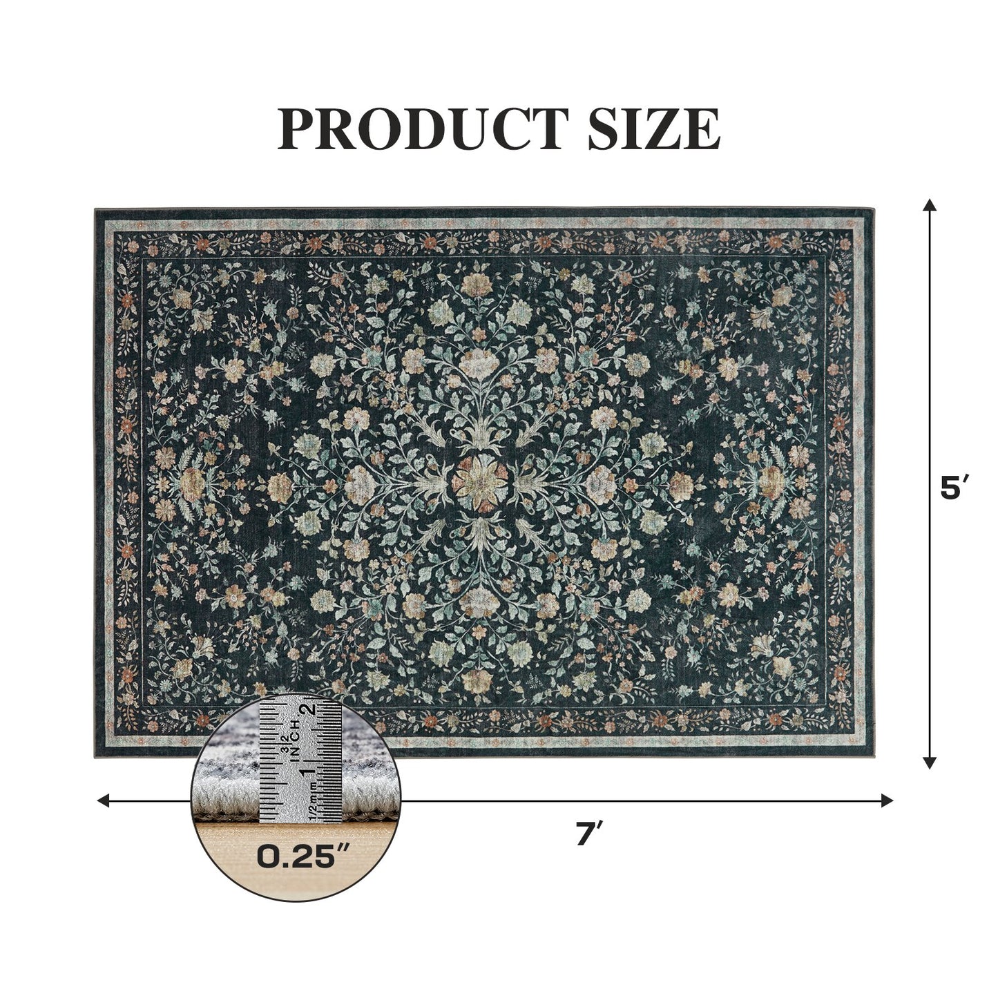 CHITOOMA 5'x7' Machine-washable Area Rugs for Living Room, Stain Resistant Non-Shed Carpet, Boho Floral Area Rugs with Non-Slip Backing for Bedroom, Dining Room, Dorm, Office