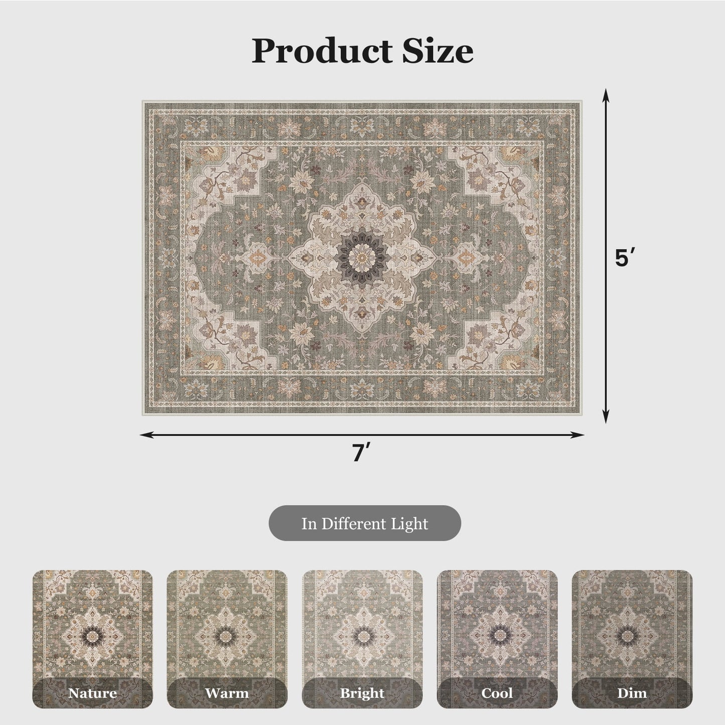 CHITOOMA 5'x7' Area Rugs for Living Room, Boho Machine Washable Stain Resistant Non-Shed Carpet, Floral Area Rug with Non-Slip Backing for Bedroom, Dining Room, Dorm, Office