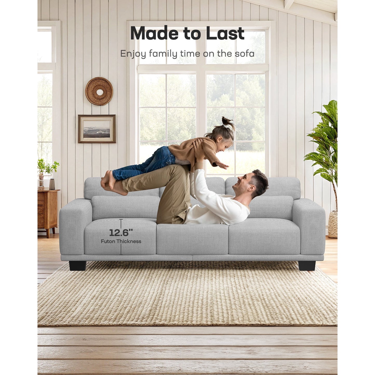 CHITOOMA 65" Loveseat Sofa for Living Room, Comfy Linen Couch with 2 Pillows, Deep Seats, Wide Armrests, Removable Covers & Sturdy Steel Frame, Gray