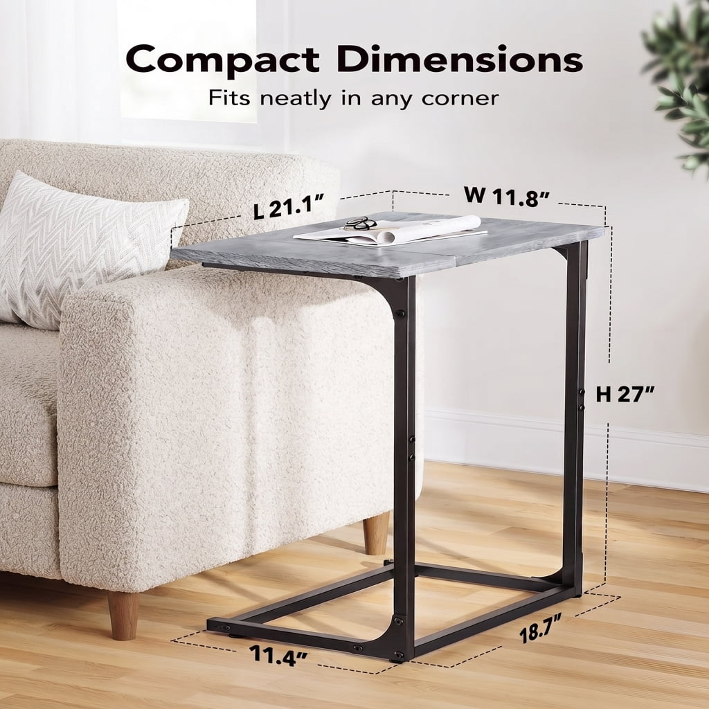 C Shaped Metal Couch End Table Tray Table, Widened Side Table Sofa Table Nightstand for Bedroom, Living Room, 27"(H) x 21.1"(W) x 11.4"(D), Grey