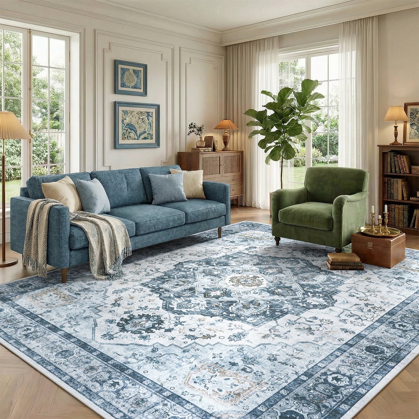 CHITOOMA 8'x10' Machine-washable Area Rugs for Living Room, Boho Area Rugs with Non-Slip Backing, Stain Resistant Non-Shed Carpet for Bedroom, Dining Room, Dorm, Office