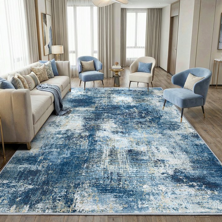 CHITOOMA 9'x12' Area Rugs for Living Room, Machine Washable Abstract Distressed Rugs Indoor Neutral Carpet Rugs for Bedroom Dining Room Office with Non-Slip Backing, Stain Resistant Non-Shed