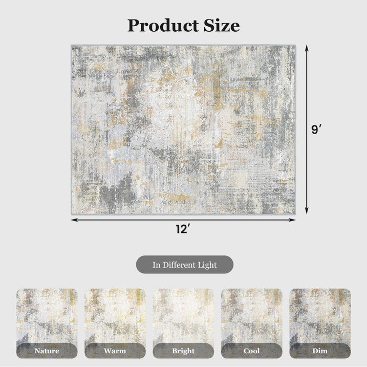 CHITOOMA 9'x12' Area Rugs for Living Room, Machine Washable Abstract Distressed Rugs Indoor Neutral Carpet Rugs for Bedroom Dining Room Office with Non-Slip Backing, Stain Resistant Non-Shed