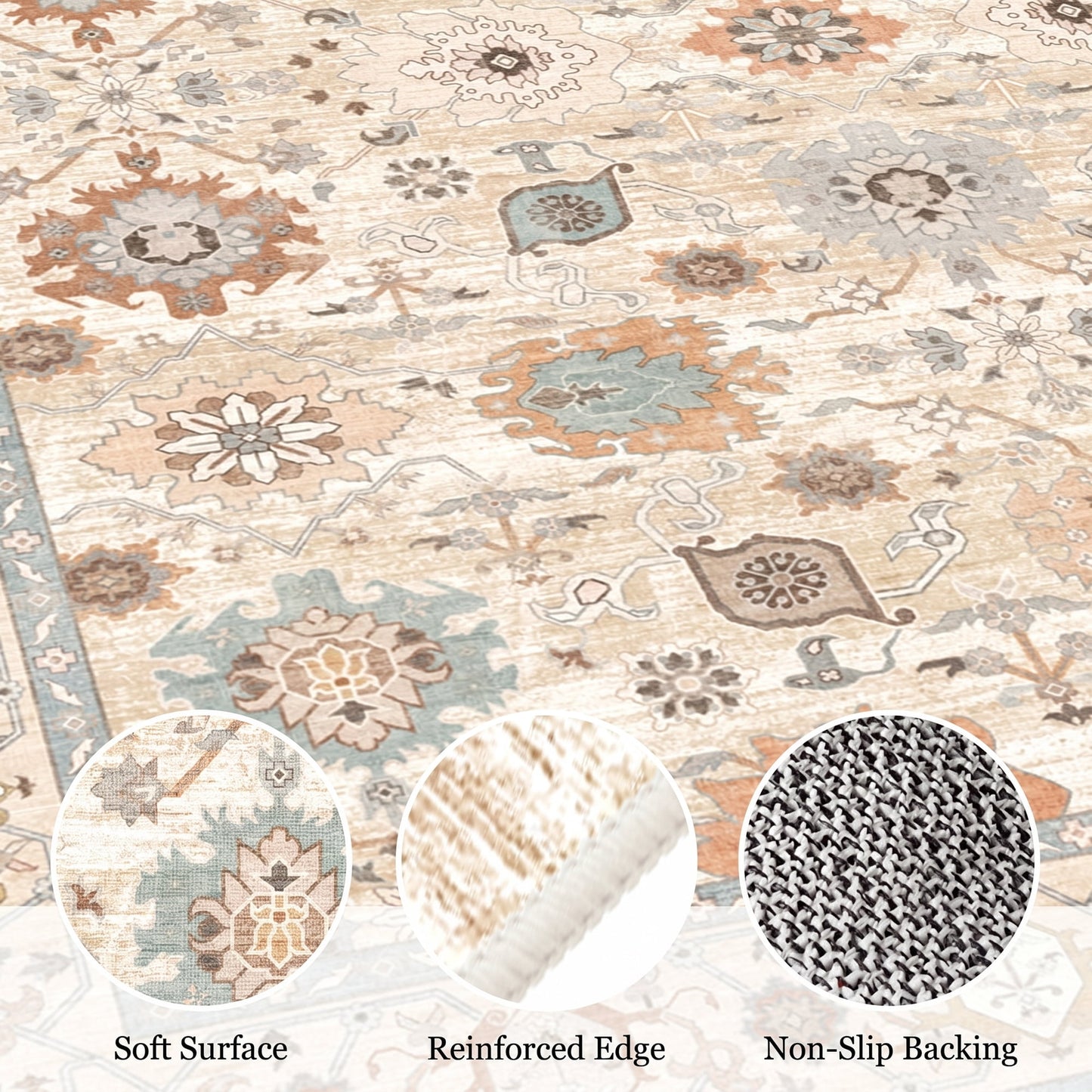 CHITOOMA 5'x7' Area Rugs for Living Room, Boho Machine Washable Stain Resistant Non-Shed Carpet, Floral Area Rug with Non-Slip Backing for Bedroom, Dining Room, Dorm, Office