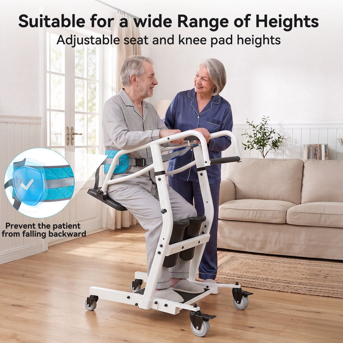 CHITOOMA Sit to Stand Lift with Wheels for Elderly,Stand Assist Transfer Device with Adjustaable Height Options for Home Care,Easy Operation White