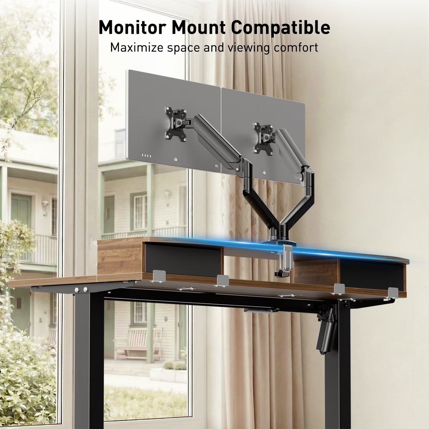 CHITOOMA 48″ x 24″ Standing Desk with Drawers, Electric Height Adjustable Sit Stand Desk with Storage Shelf, walnut