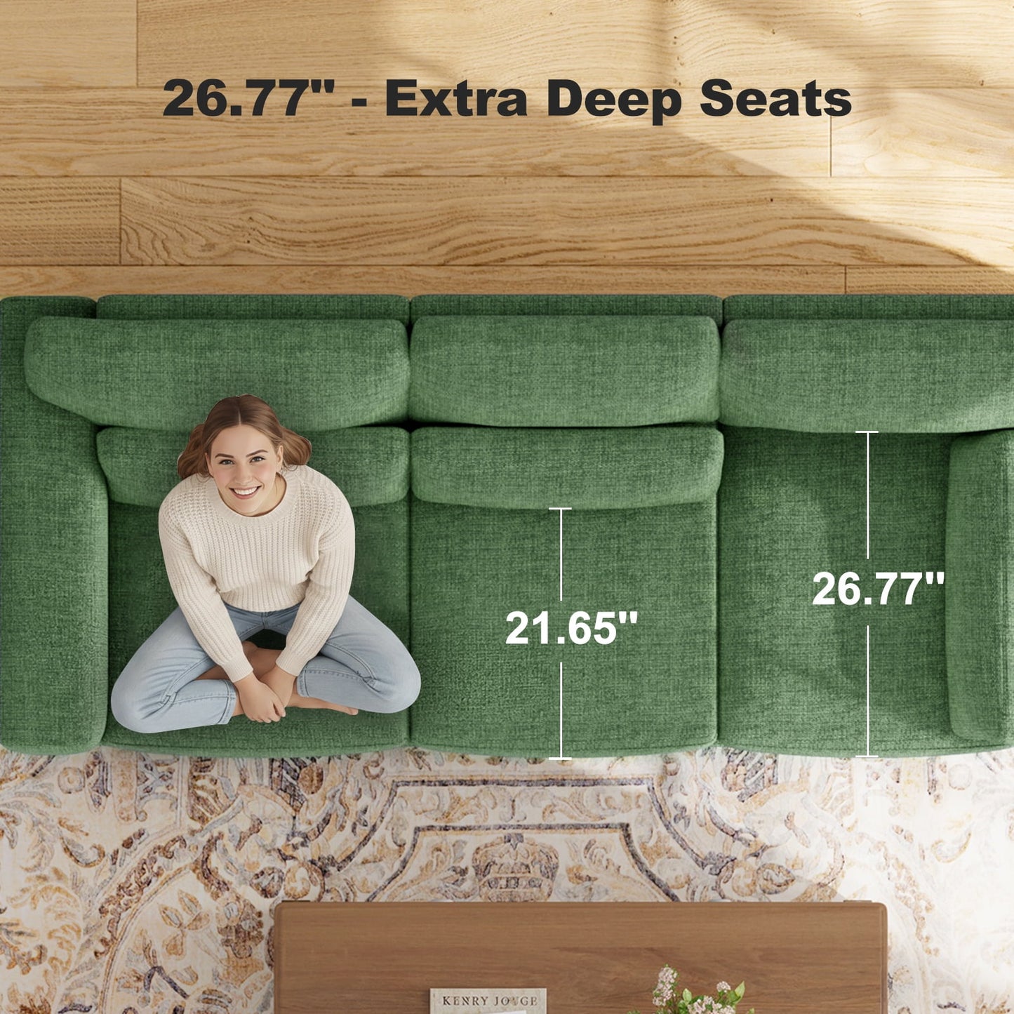 CHITOOMA 65" Loveseat Sofa for Living Room, Comfy Linen Couch with 2 Pillows, Deep Seats, Wide Armrests, Removable Covers & Sturdy Steel Frame, Green