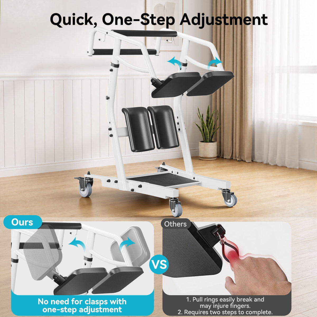 CHITOOMA Sit to Stand Lift with Wheels for Elderly,Stand Assist Transfer Device with Adjustaable Height Options for Home Care,Easy Operation White