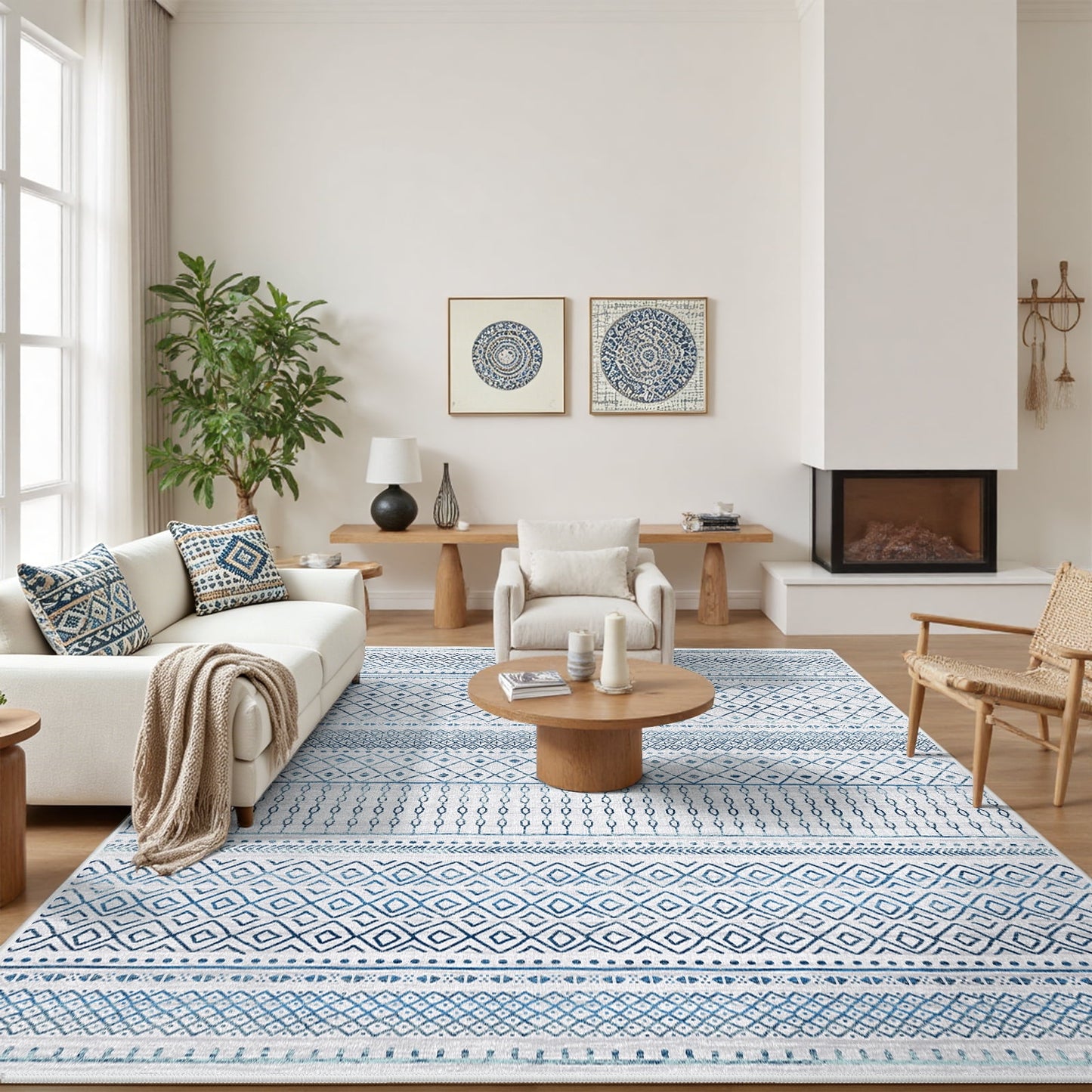 CHITOOMA 5'x7' Area Rugs for Living Room, Washable Rugs Boho Soft Geometric Bohemian Carpet Indoor Rug for Bedroom Dining Room Office Nonslip Foldable Rug