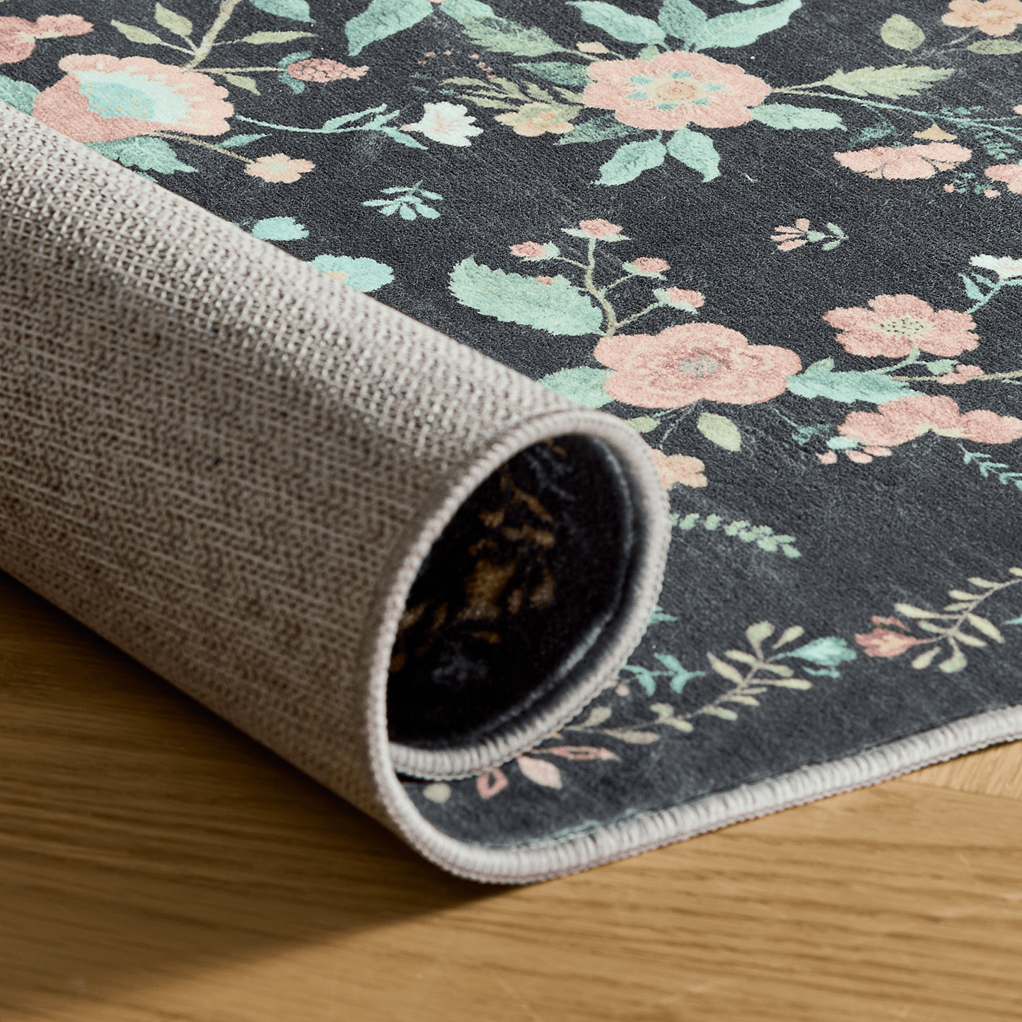 CHITOOMA 5'x7' Area Rugs for Living Room, Modern Floral Area Rugs Machine Washable Rugs, Botanical Indoor Carpet Soft Rugs for Bedroom Dining Room Dorm Office, Black