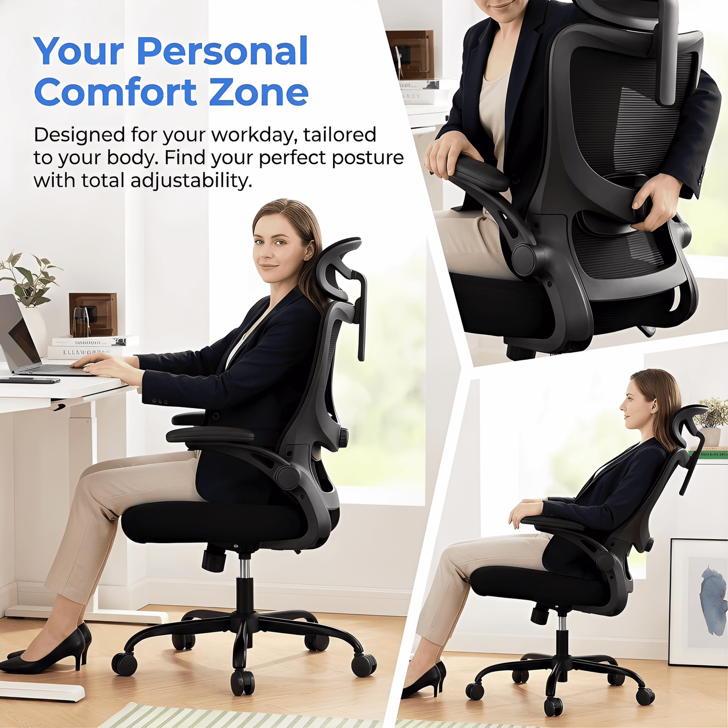BESTERGO High Back Ergonomic Office Chair with Headrest and Adjustable Lumbar Support, Mesh Desk Chair with 3D Armrests, Reclining Computer Chair for Home Office, 300 lbs Capacity