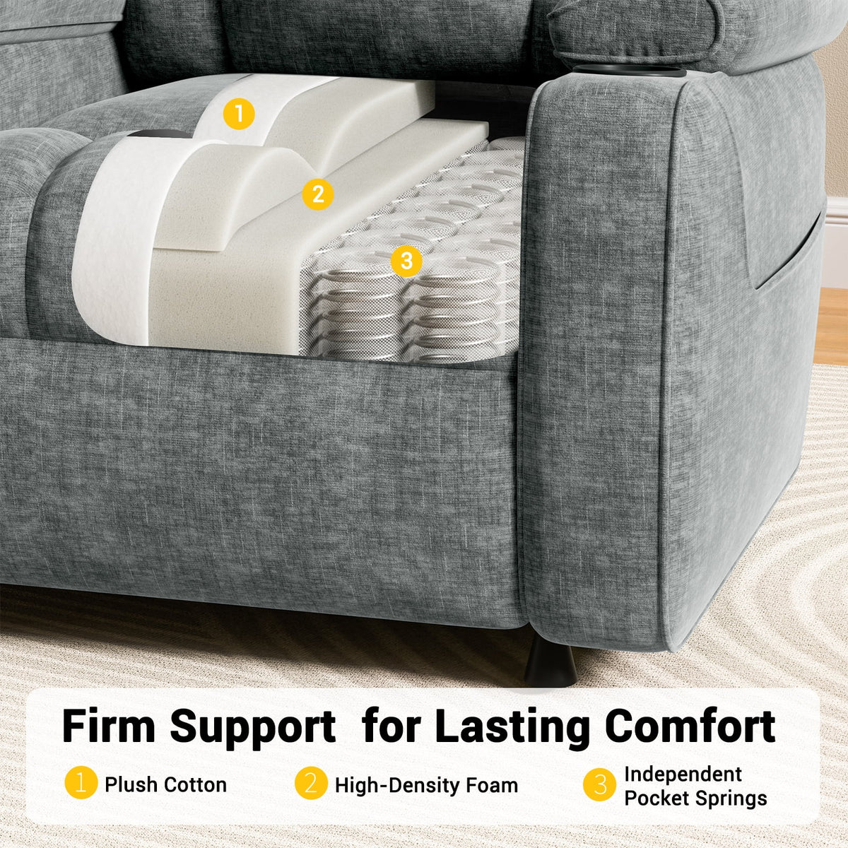 CHITOOMA Power Recliner Chair for Adults, Zero Gravity Electric Reclining Sofa with USB Port, Cup Holder & Side Pockets, Chenille Fabric, Light Gray