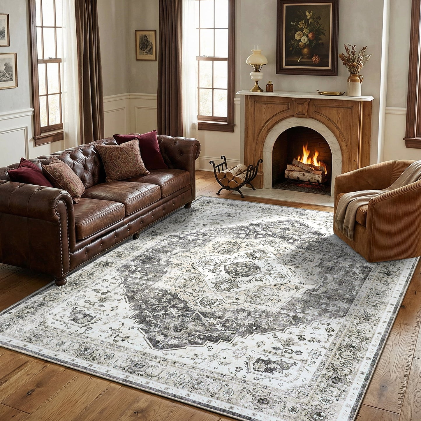 CHITOOMA 5'x7' Machine-washable Area Rugs for Living Room, Stain Resistant Non-Shed Carpet, Boho Area Rugs with Non-Slip Backing for Bedroom, Dining Room, Dorm, Office