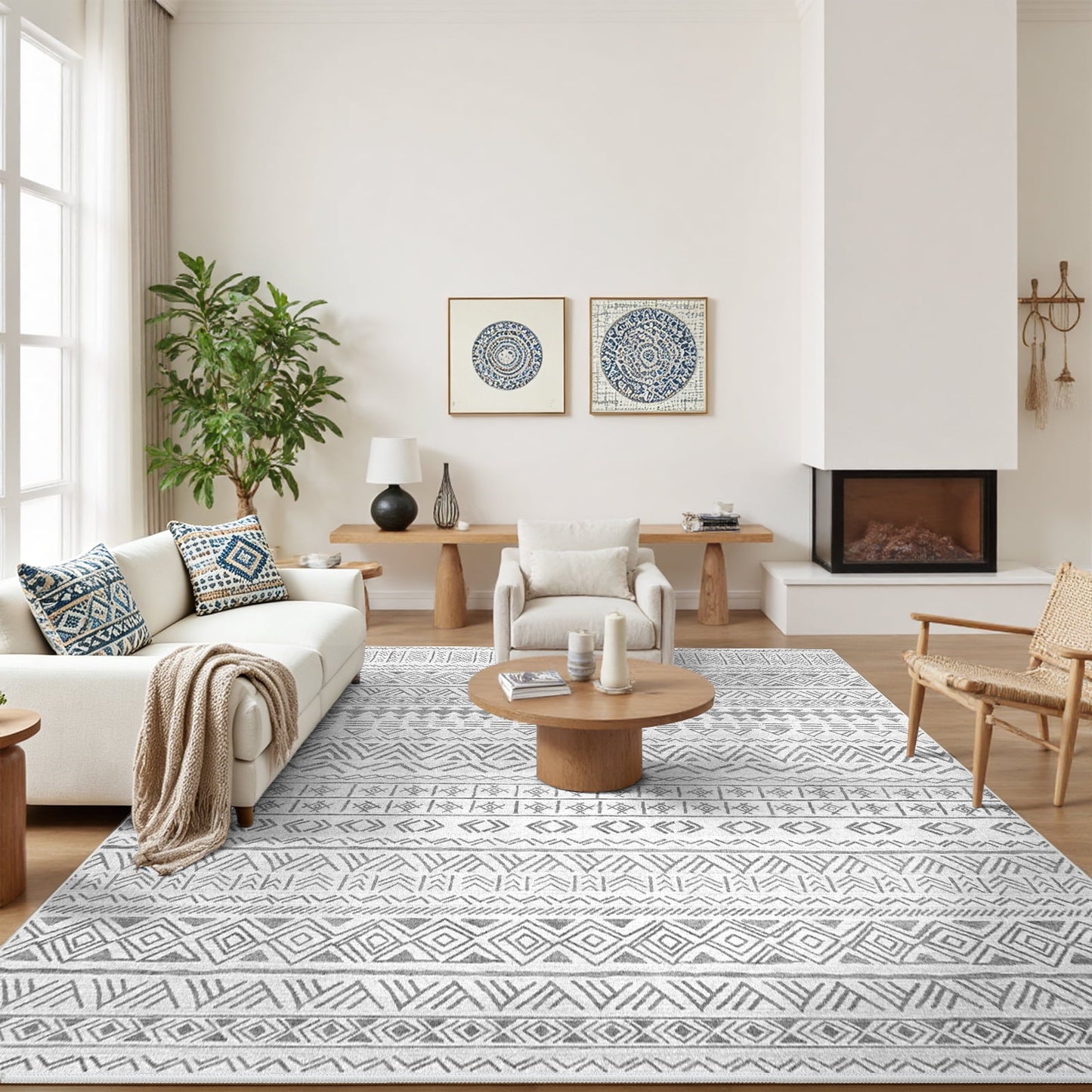 CHITOOMA 8'x10' Area Rugs for Living Room, Washable Rugs Boho Soft Geometric Bohemian Carpet Indoor Rug for Bedroom Dining Room Office Nonslip Foldable Rug