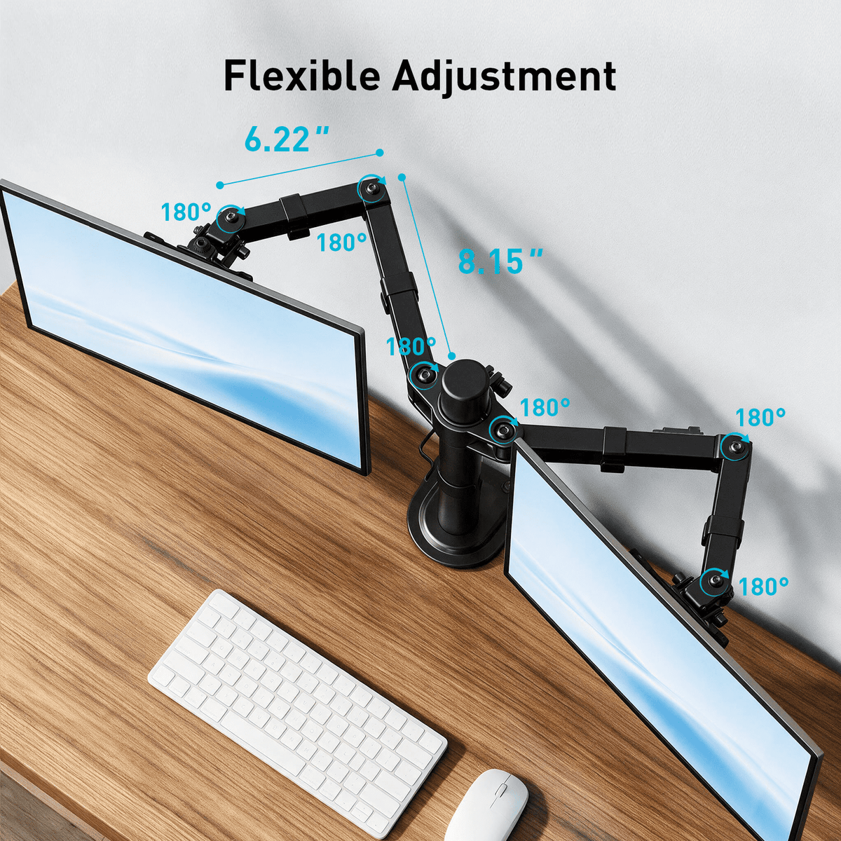 Dual Monitor Stand for 13 to 32 Inch Screens, Desk Mount with C-Clamp, Each Arm Holds 17.6 lbs, Double Monitor Mount Full Motion Adjustability for Height, Swivel, Tilt, and Rotation, Max 100x100mm