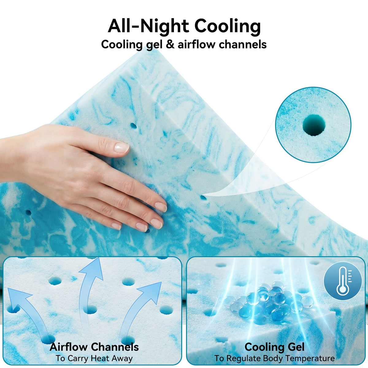 CHITOOMA 2 Inch Twin Memory Foam Mattress Topper, Cooling Gel Infused Foam Mattress Topper for Pressure Relief& Enhanced Sleep Comfort, CertiPUR-US and Oeko-TEX Certification