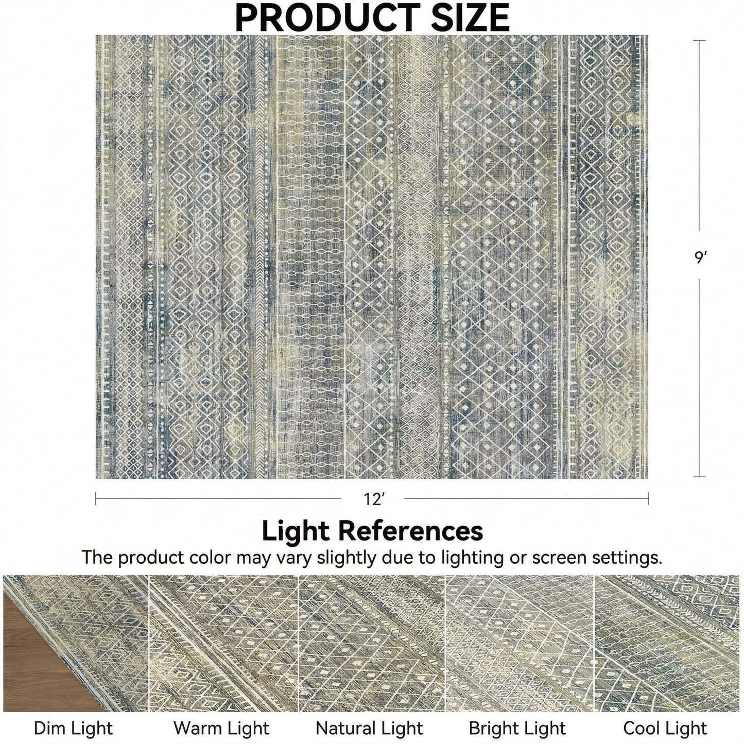 CHITOOMA 9'x12' Area Rugs for Living Room, Washable Rugs Boho Soft Geometric Bohemian Carpet Indoor Rug for Bedroom Dining Room Office Nonslip Foldable Rug