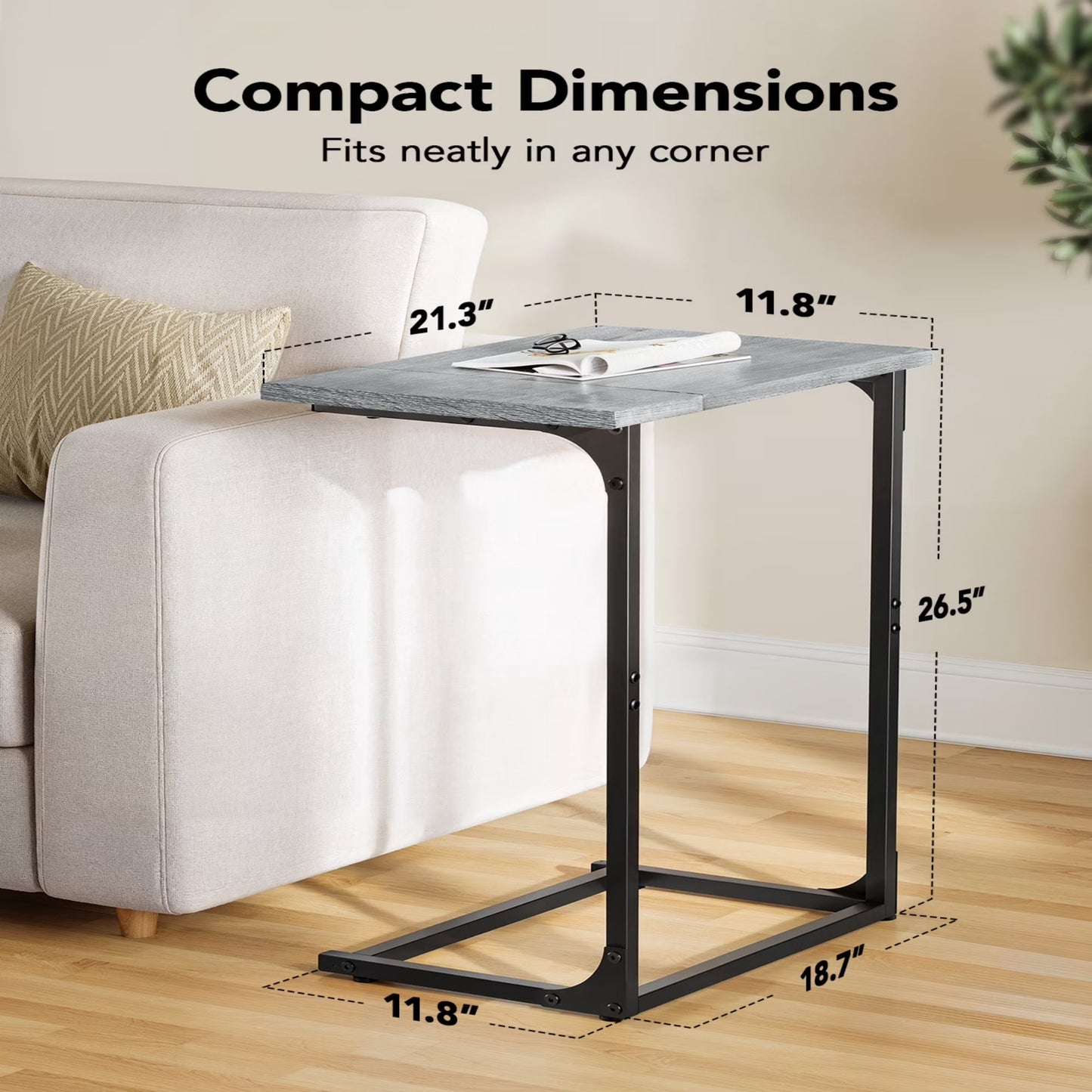 C Shaped Metal Couch End Table Tray Table 2pcs, Widened Side Table Sofa Table Nightstand for Bedroom, Living Room, 27"(H) x 21.1"(W) x 11.4"(D), Grey