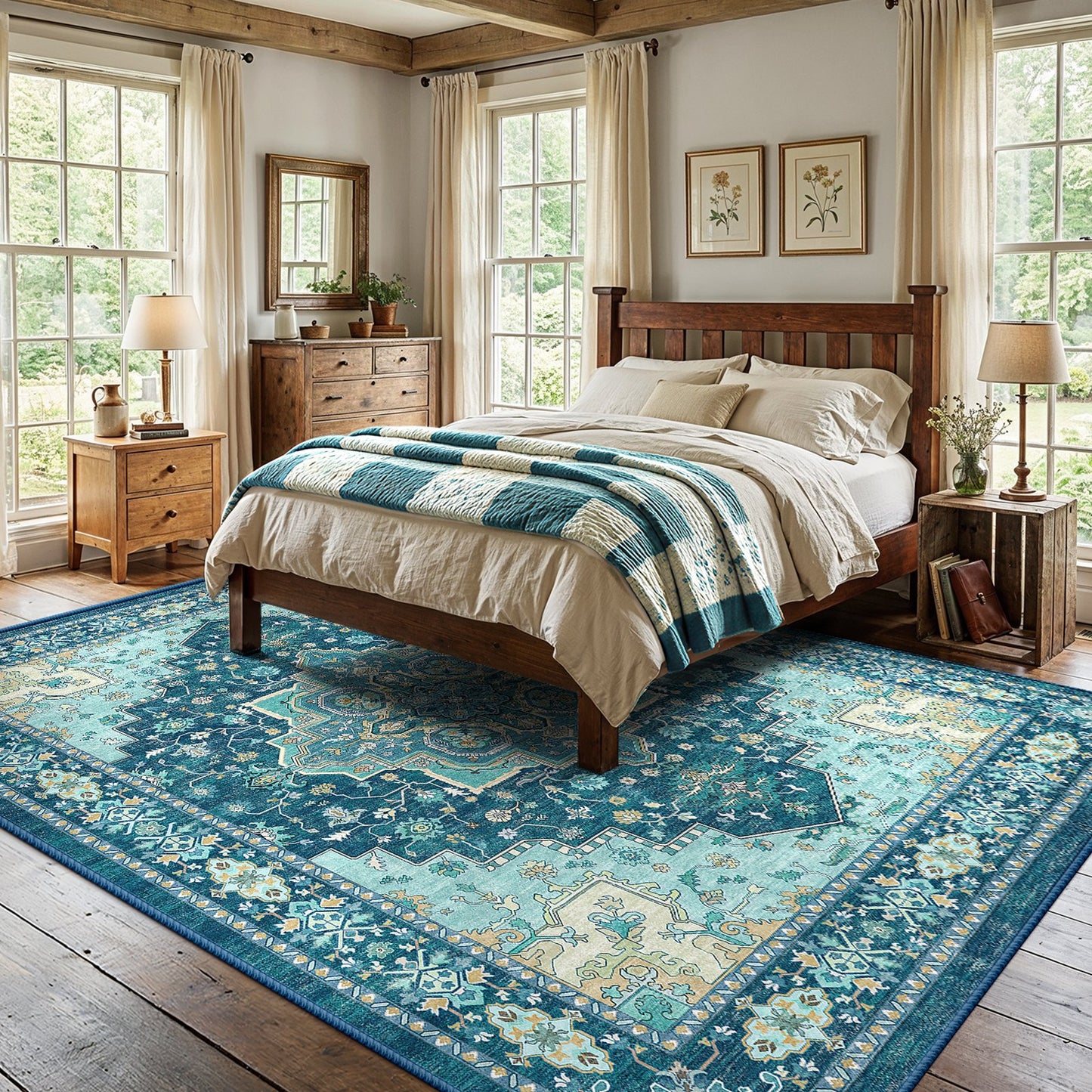 CHITOOMA 8'x10' Boho Area Rugs for Living Room, Machine Washable Stain Resistant Non-Shed Carpet, Area Rug with Non-Slip Backing for Bedroom, Dining Room, Dorm, Office