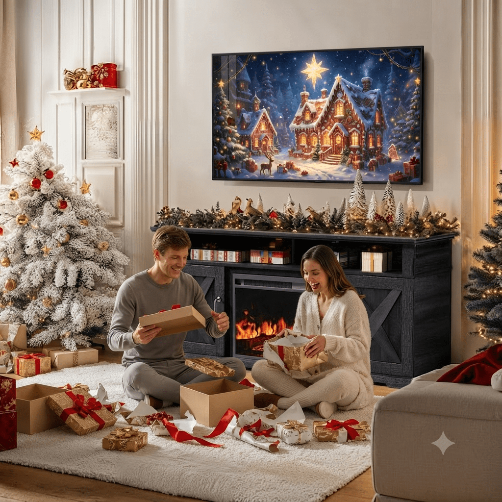 Fireplace TV Stand with Fireplace for 75 inch TV Farmhouse Entertainment Center with Storage, Black