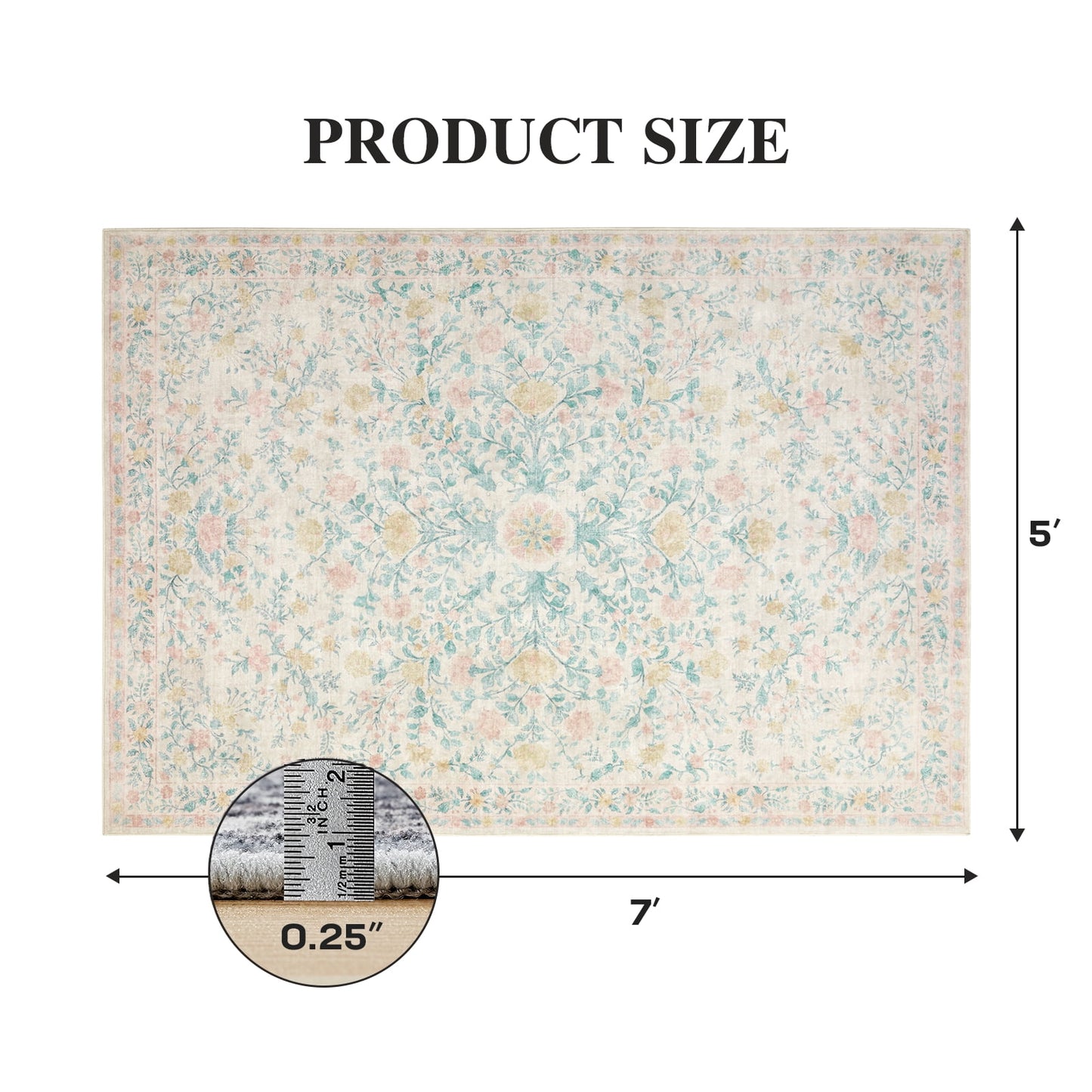 CHITOOMA 5'x7' Machine-washable Area Rugs for Living Room, Stain Resistant Non-Shed Carpet, Boho Floral Area Rugs with Non-Slip Backing for Bedroom, Dining Room, Dorm, Office