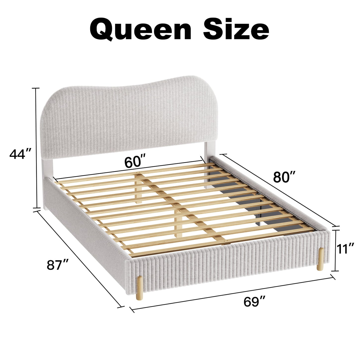 CHITOOMA Queen Bed Frame with Headboard, White Velvet Upholstered Platform Bed Frame Queen Size No Box Spring Needed, Noise-Free, Heavy Duty