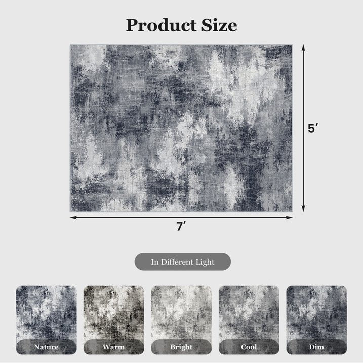 CHITOOMA 5'x7' Area Rugs for Living Room, Machine Washable Abstract Distressed Rugs Indoor Neutral Carpet Rugs for Bedroom Dining Room Office with Non-Slip Backing, Stain Resistant Non-Shed