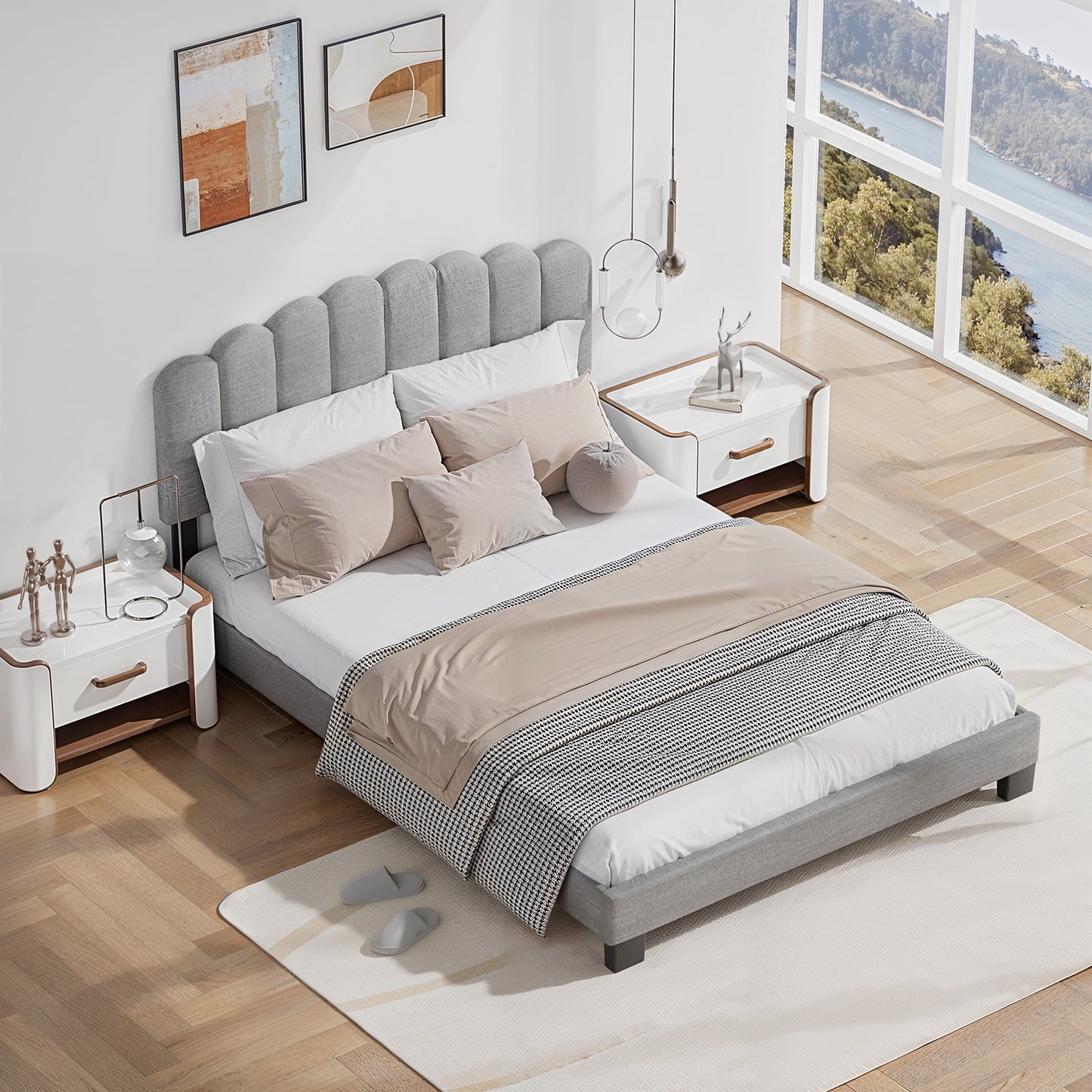 CHITOOMA Twin Bed Frame with Adjustable Headboard, Grey Linen Upholstered Platform Bed Frame Twin Size No Box Spring Needed, Noise-Free, Heavy Duty