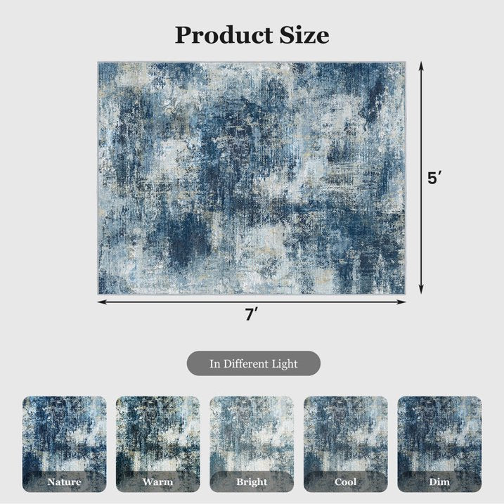 CHITOOMA 5'x7' Area Rugs for Living Room, Machine Washable Abstract Distressed Rugs Indoor Neutral Carpet Rugs for Bedroom Dining Room Office with Non-Slip Backing, Stain Resistant Non-Shed