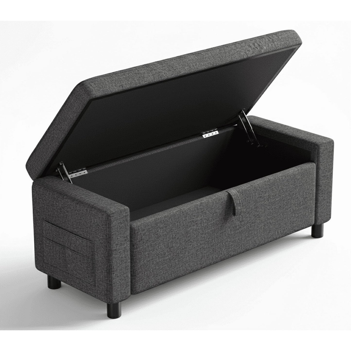 46" Storage Ottoman Bench, 3.14" Thicker Upholstered End of Bed Bench with Folding Cover, Side Pocket, 400lb Capacity, for Living Room, Bedroom, Beige