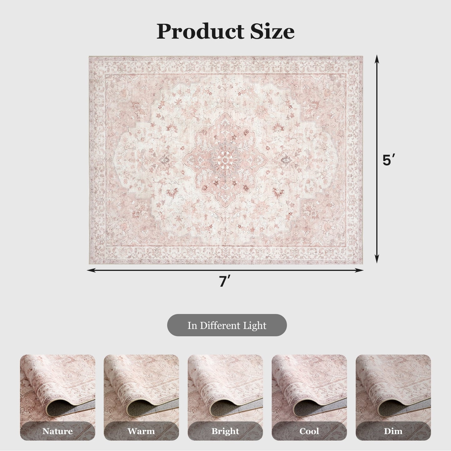 CHITOOMA 5'x7' Machine-washable Area Rugs for Living Room, Boho Floral Area Rugs with Non-Slip Backing, Stain Resistant Non-Shed Carpet for Bedroom, Dining Room, Dorm, Office