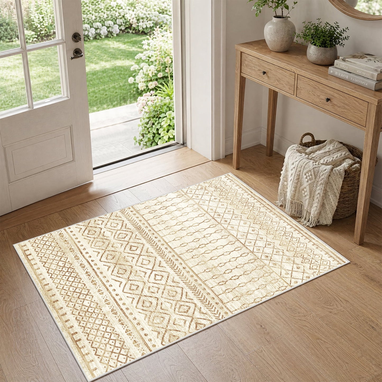 CHITOOMA 2'x3' Runner Rug for Hallway, Boho Machine Washable Stain Resistant Non-Shed Carpet, Runner Rug with Non-Slip Backing for Kitchen, Entryway, Bedroom, Laundry, Bathroom