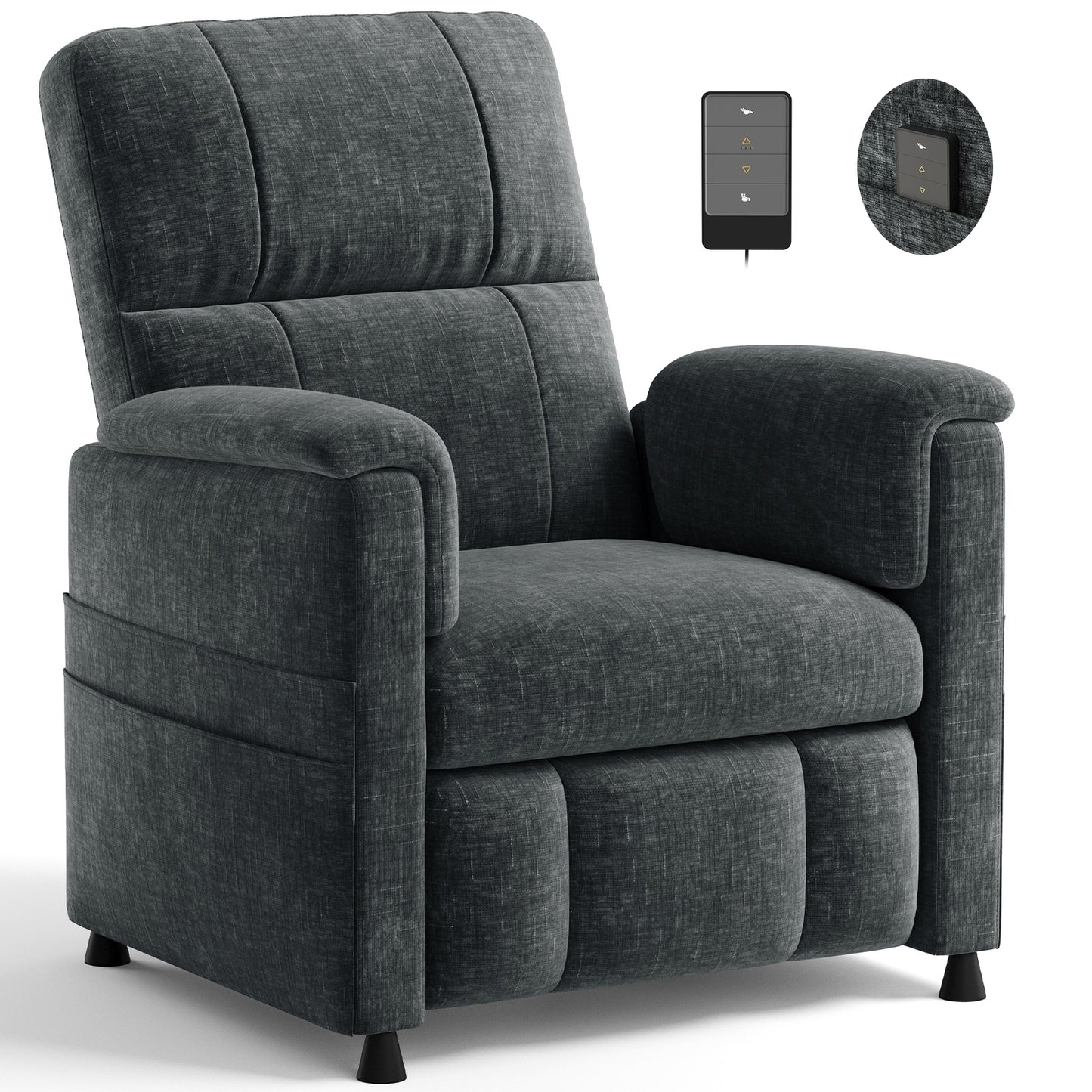 CHITOOMA Power Recliner Chair for Adults, Electric Recliner with Adjustable Backrest & Footrest, Remote Control, Chenille Fabric, High Back, Thick Cushion for Living Room,Bedroom,Home Theater,Black