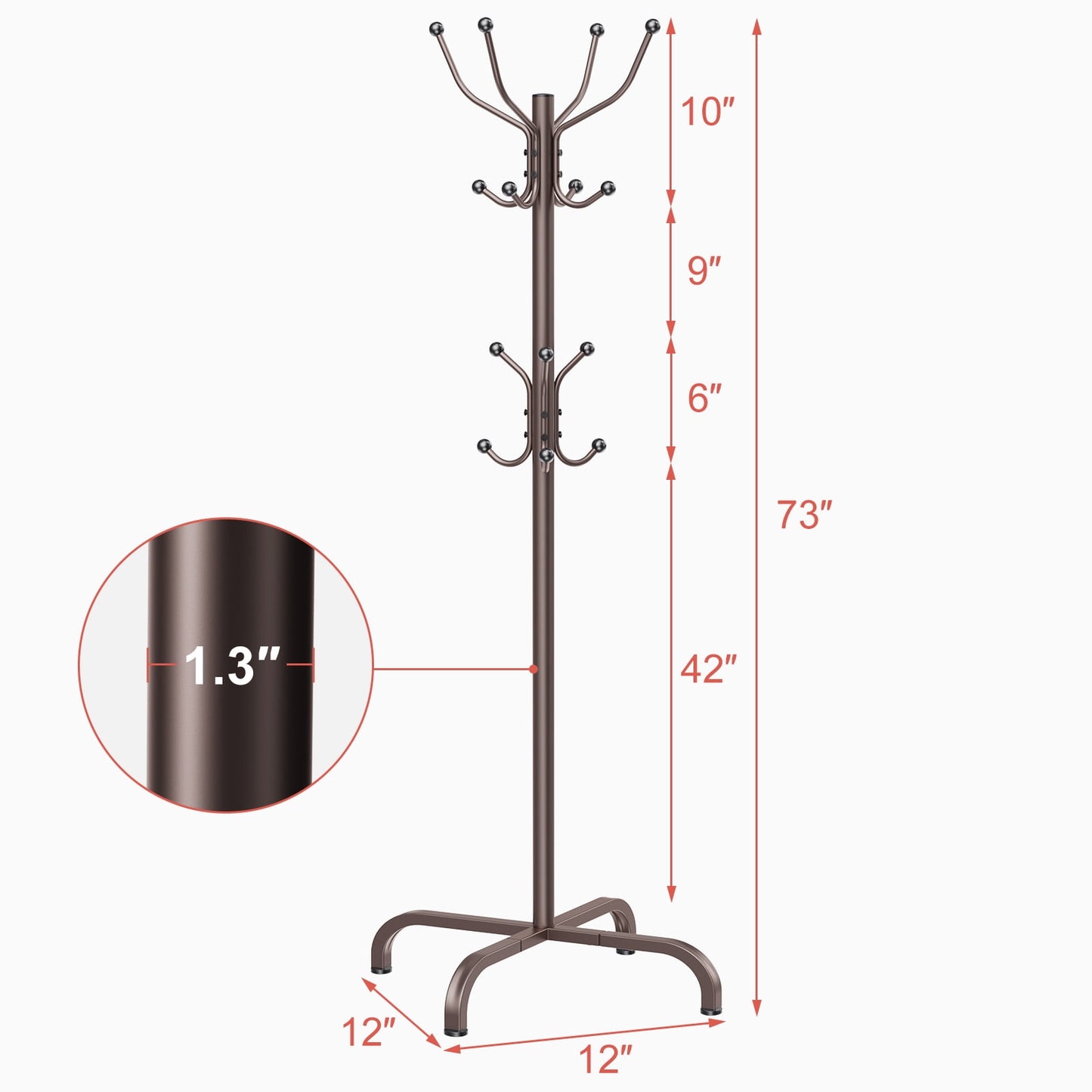 Coat Rack Stand 14 Hooks Coat Rack Stand Metal Freestanding Coat Rack Coat Tree for Home, Office, Entryway, Hallway, Bronze
