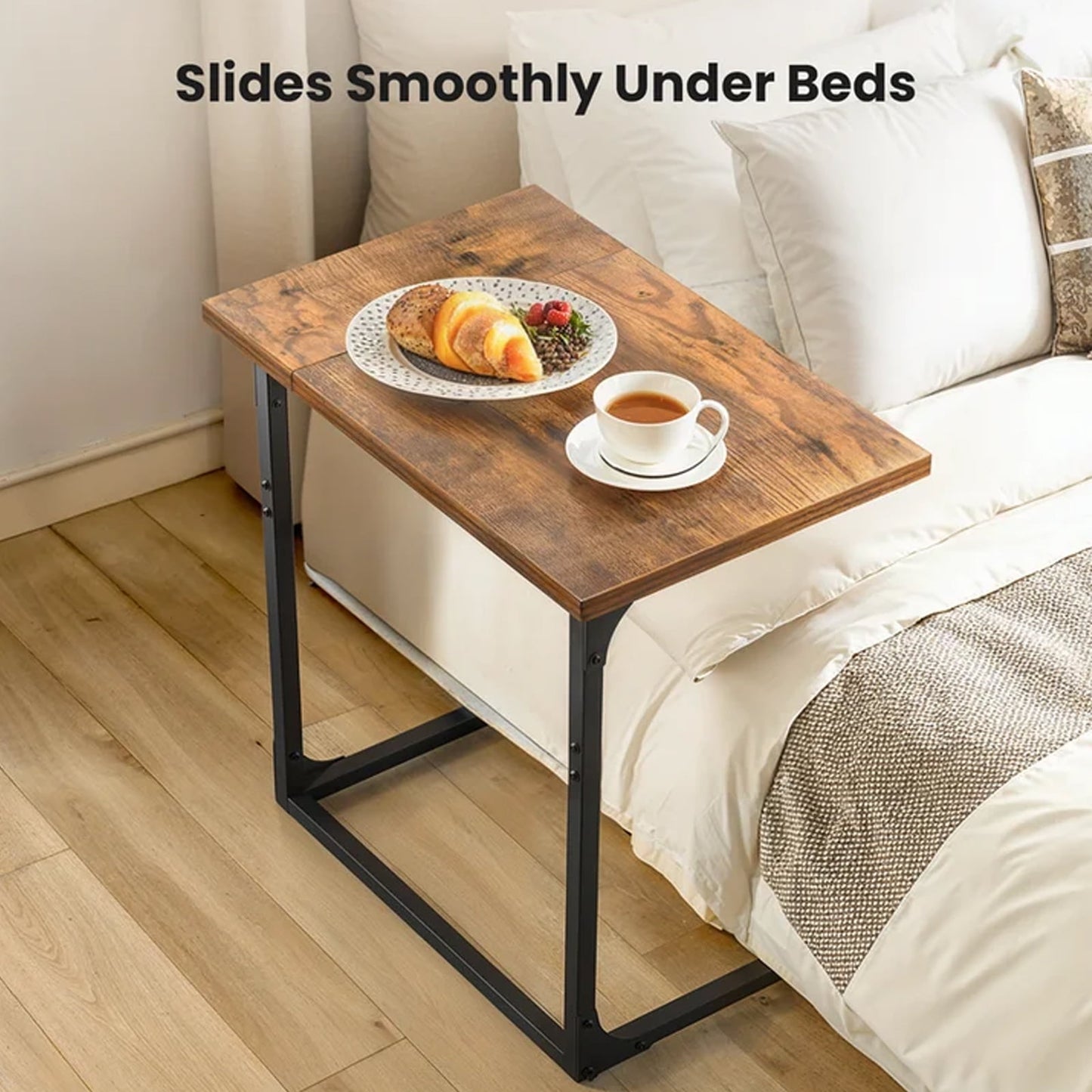 C Shaped End Sofa Table, TV Tray Couch Side Table for Living Room, Bedroom, With widened tabletop,27"(H) x 21.1"(W) x 11.4"(D), Brown