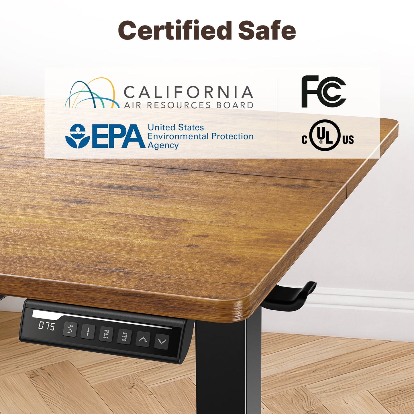 55" x 24" Electric Standing Desk with Keyboard Tray, Height Adjustable Sit Stand up Desk with Headphone Hook & 4 Height Memory Pre-Set for Home Office, Rustic Brown