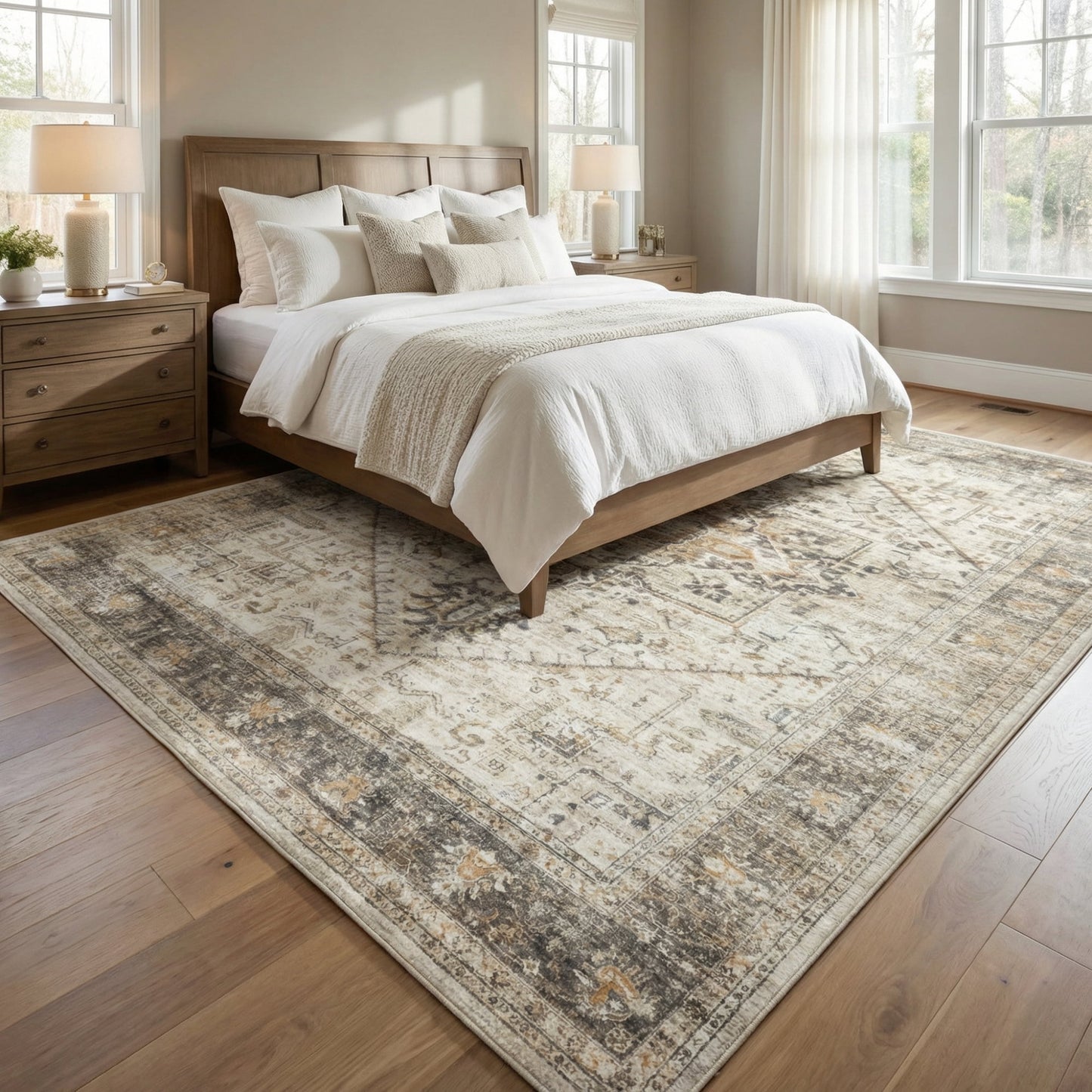 CHITOOMA 8'x10' Boho Area Rugs for Living Room, Machine Washable Area Rug with Non-Slip Backing, Stain Resistant Non-Shed Carpet for Bedroom, Dining Room, Dorm, Office