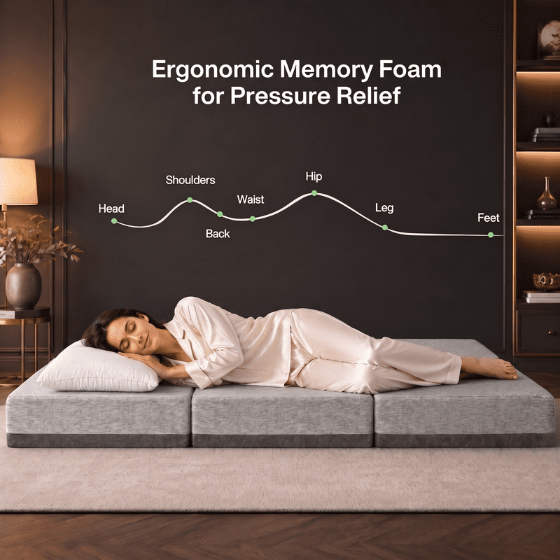 6 Inch Tri-Fold Memory Foam Mattress, Twin Size Folding Mattress with Washable Removable Cover, Non-Slip Bottom & Carry Handles, Portable Foldable Guest Bed for Camping, Travel, Yoga, Gray