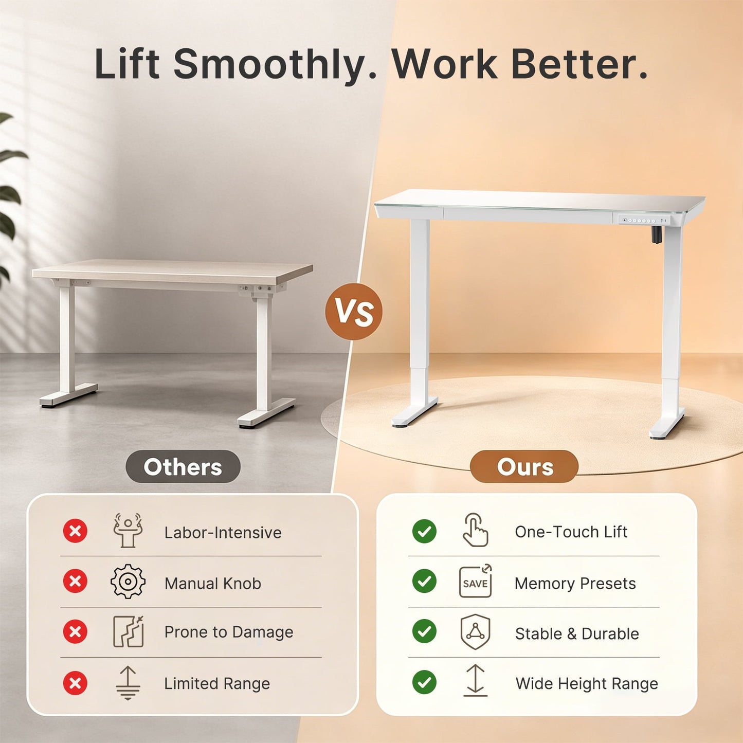 CHITOOMA Glass Top Electric Standing Desk with Drawer, 48'' x 24'' Electric Height Adjustable Desk with USB Charging Ports, Sit Stand up for Home Office